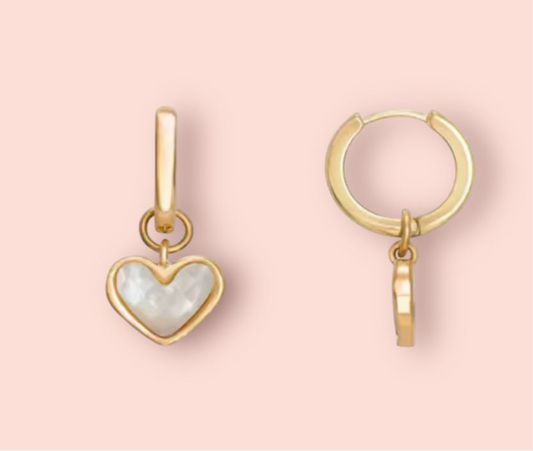 White Shell Heart Huggies hoop earrings 18K Gold Plated Wedding jewellery