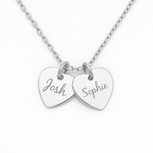 Personalised Necklace - Hearts/ Disc Charms in 18K gold or silver plated