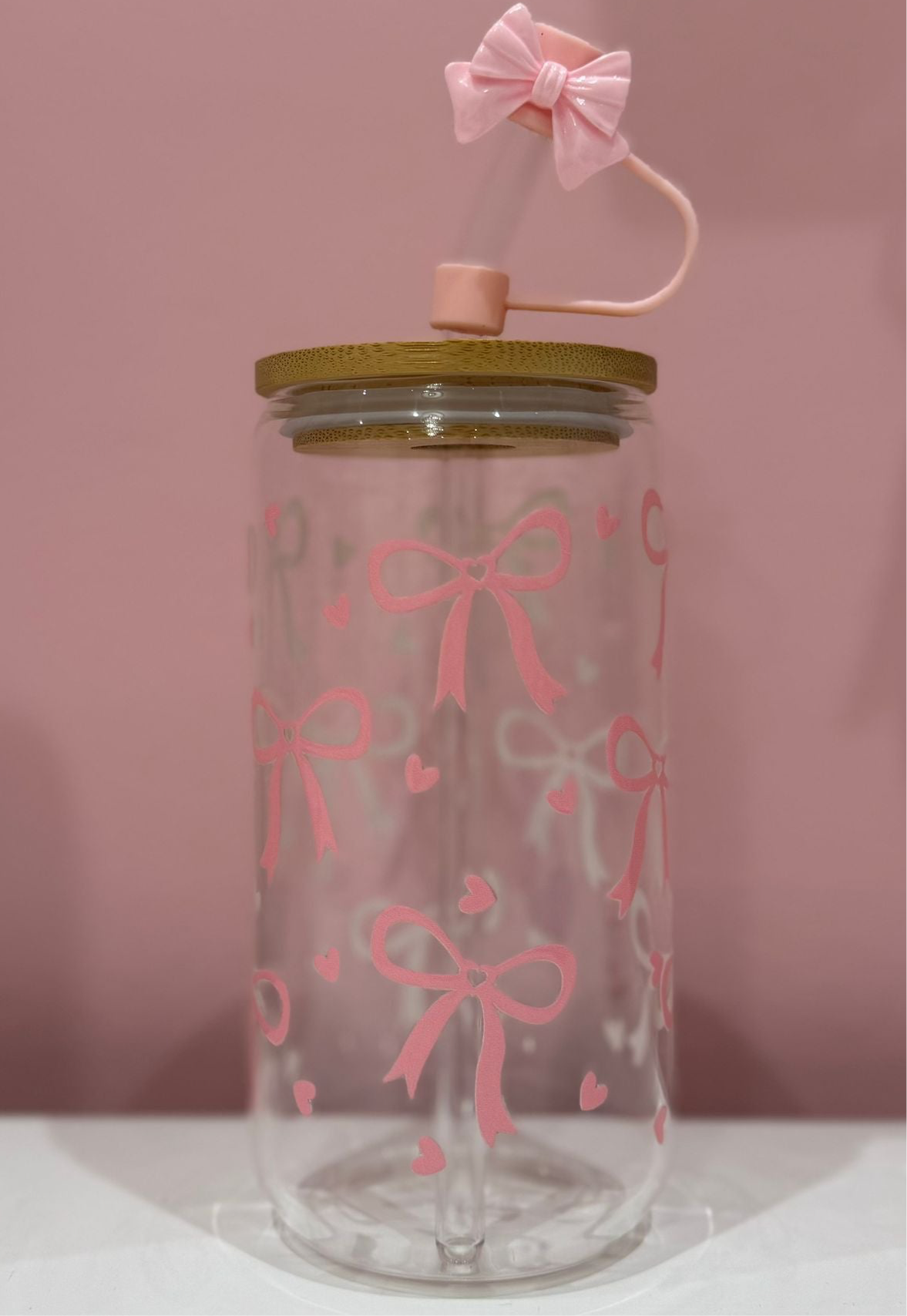 16oz Glass Cup with Bamboo Lid & Glass Straw Reusable Portable Drinkware Cute Design UVDTF Transfer Water Bottles Mug Bamboo Drinkware Bottle Water Bottles Mug Tumbler Portable Reusable Bottled Lid