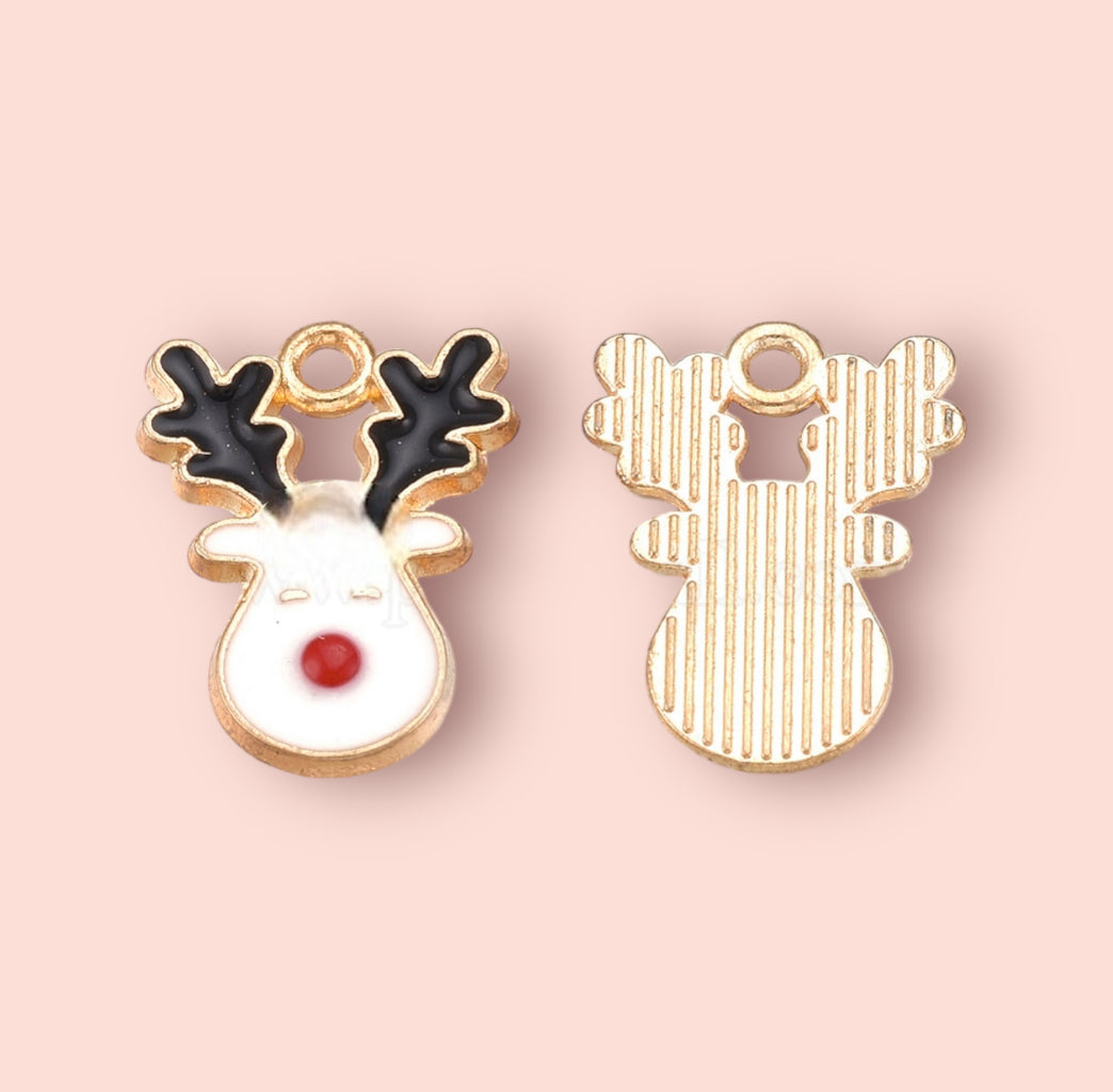 18K Gold Plated Huggies Hoop Earrings with Reindeer Charm - Christmas Festive dangly