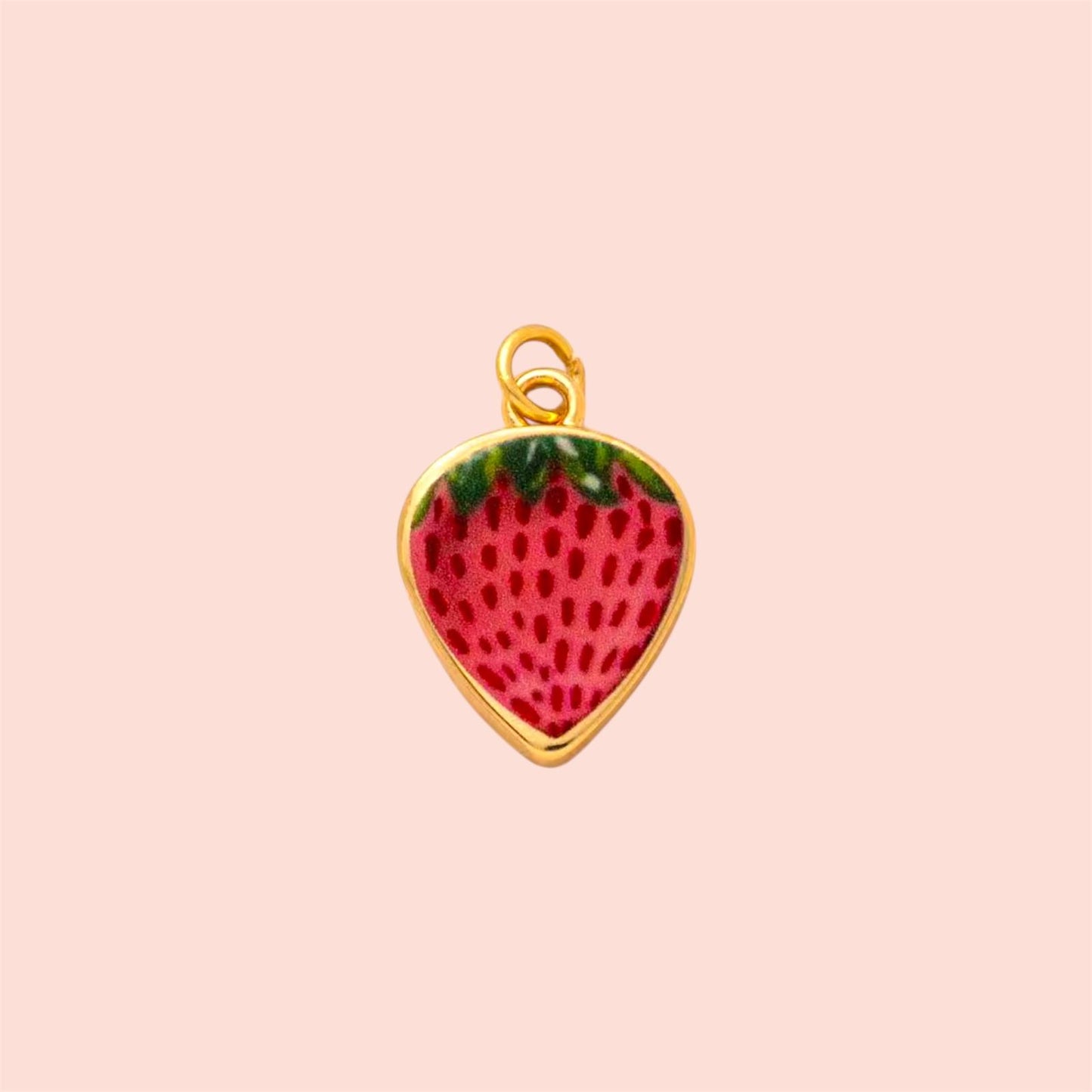 18K Gold Plated Hand painted Strawberry Enamel Charm