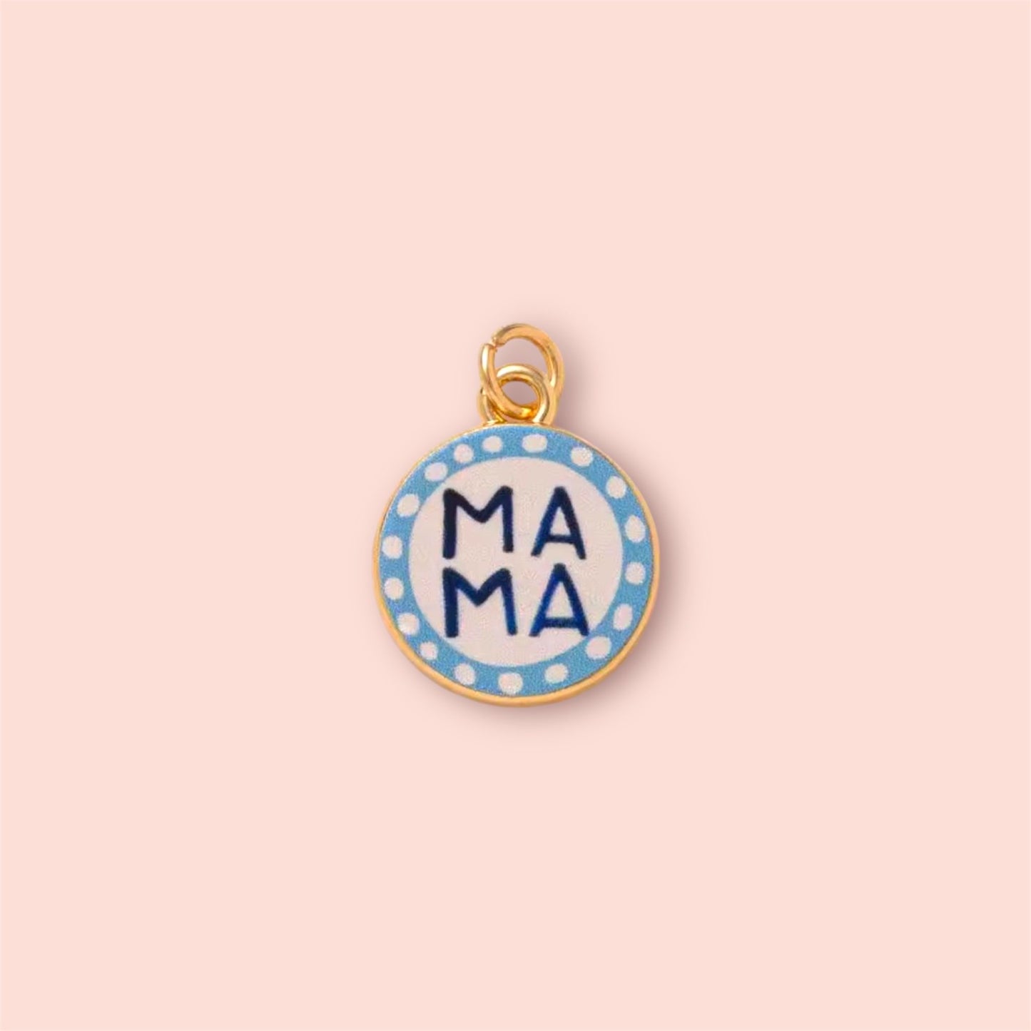18K Gold Plated Hand painted MaMa Mum blue & white Enamel Charm
