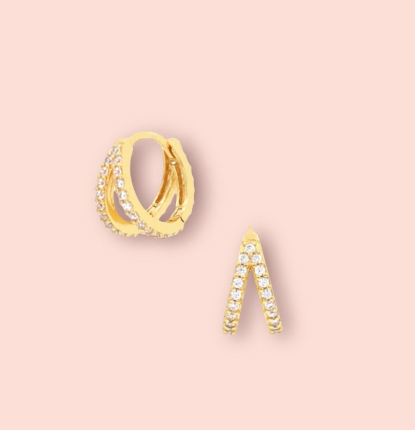 18K Gold Plated Cubic Zirconia Gem Sparkle Double Hoop Earrings