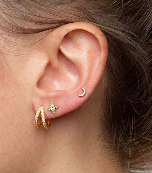 18K Gold Plated Cubic Zirconia Gem Sparkle Double Hoop Earrings