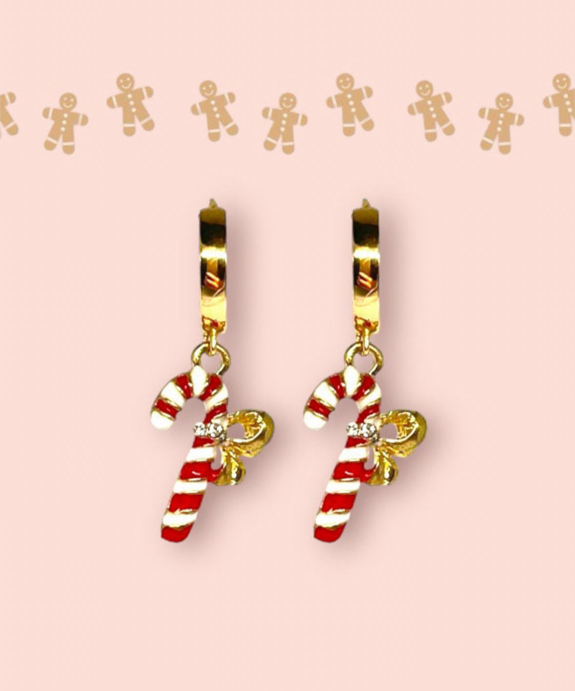 18K Gold Plated Huggies Hoop Earrings with Candy Cane charm - Christmas Festive dangly