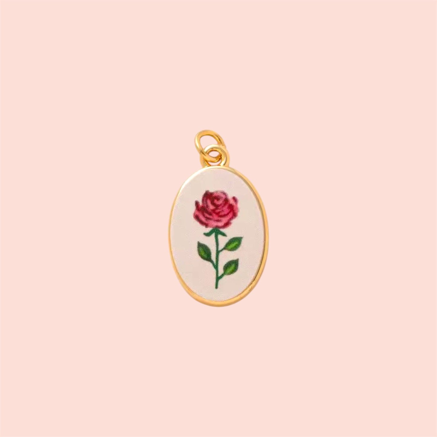 18K Gold Plated Hand Painted Pink & Red Rose Enamel Charm