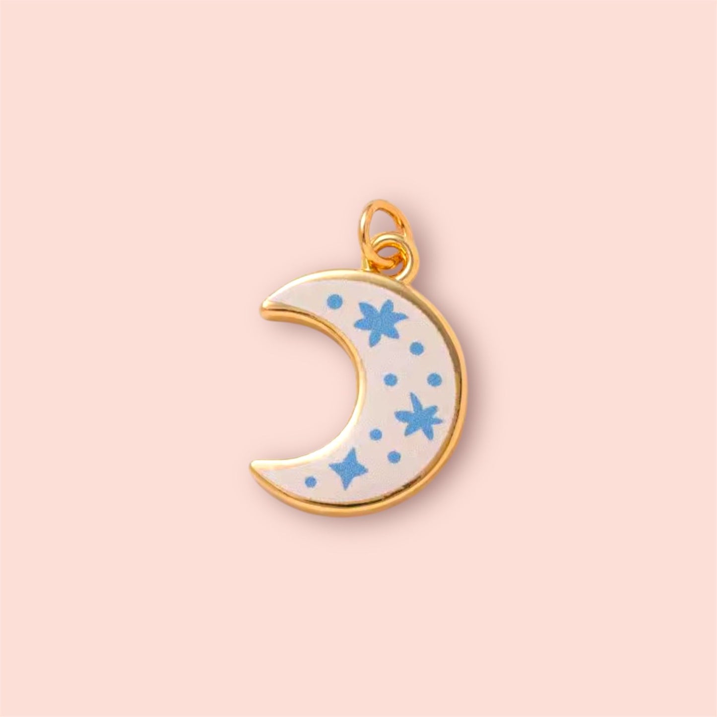18K Gold Plated Hand painted blue & white Moon & Stars Enamel Charm