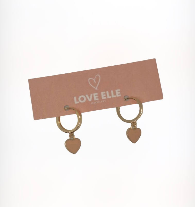 18K Gold Plated Heart Huggies Hoop Earrings - Gold & Peach