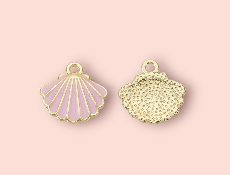 18K Gold Plated Pink Scallop Shell Huggies Hoop Earrings ocean charm