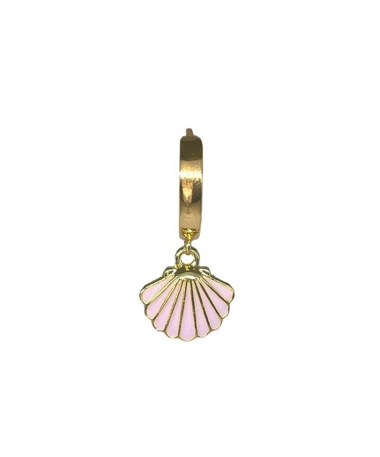 18K Gold Plated Pink Scallop Shell Huggies Hoop Earrings ocean charm