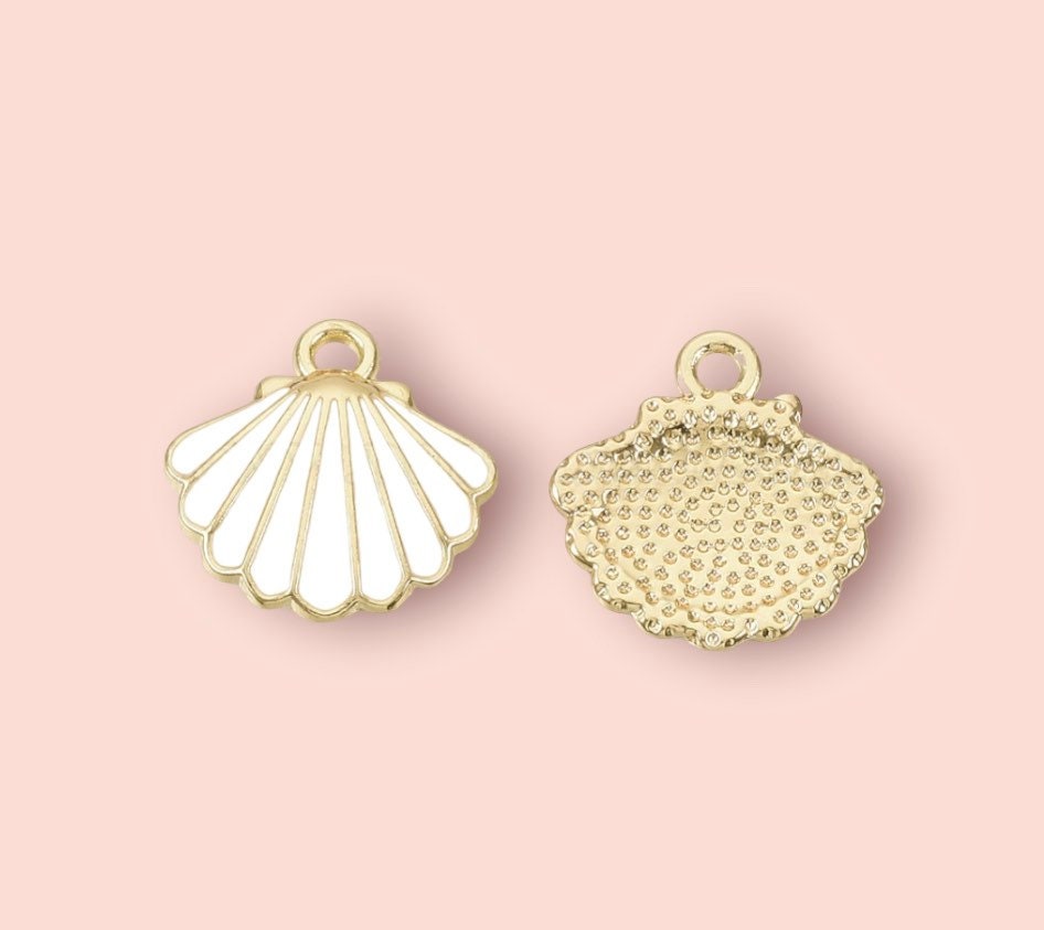 18K Gold Plated White Scallop Shell Huggies Hoop Earrings