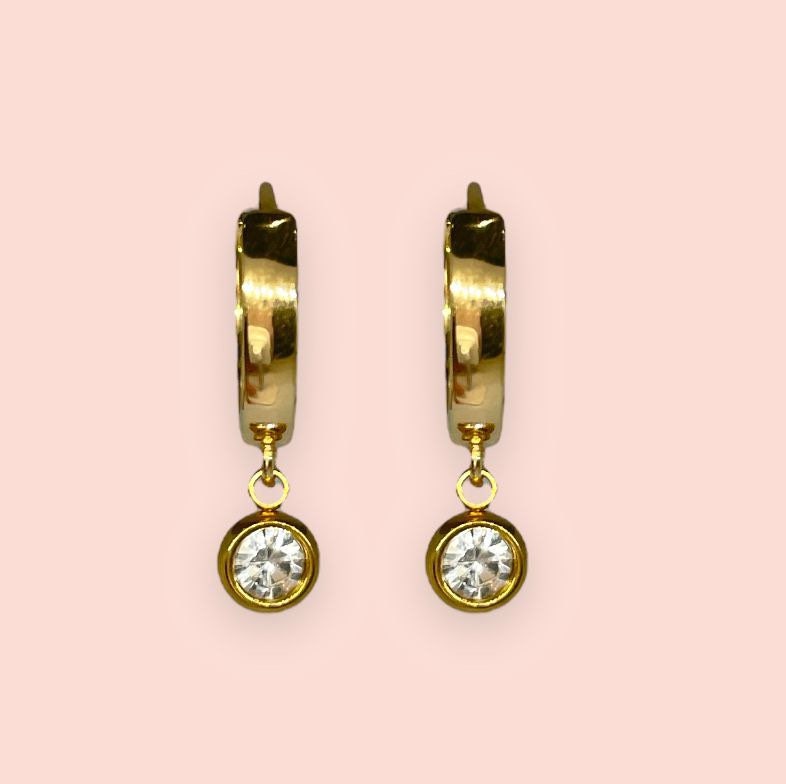 18K Gold Plated Silver Sparkle Crystal gemstone Huggies Hoop Earrings