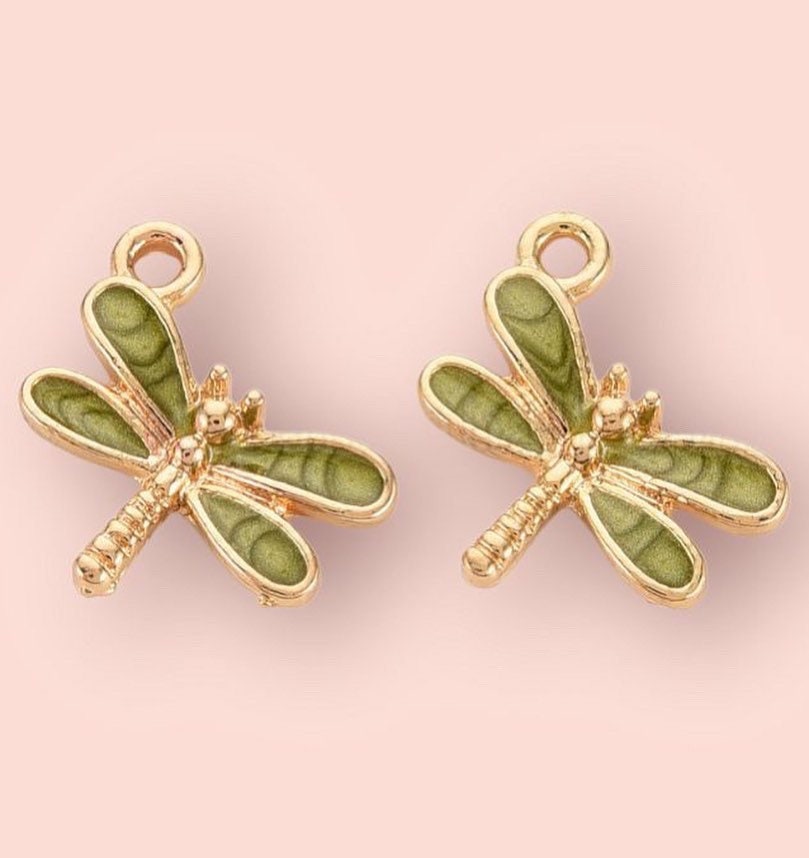 18K Gold Plated Green dragonfly Huggies Hoop Earrings