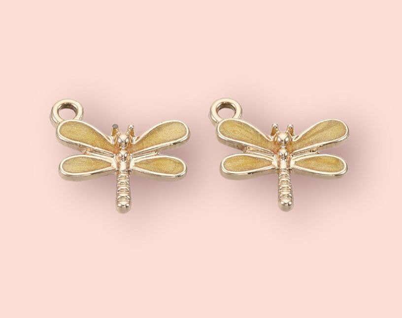 18K Gold Plated Gold Yellow dragonfly Huggies Hoop Earrings