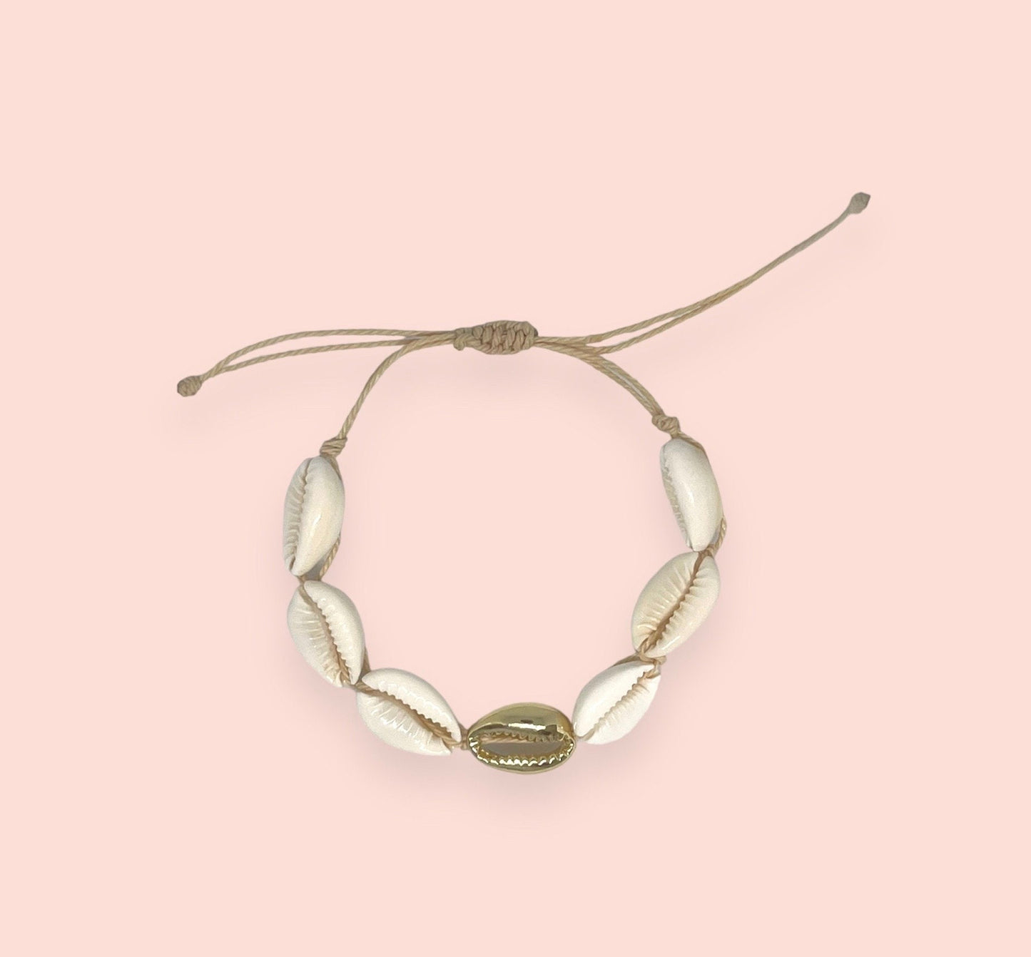 Gold & White cowrie shell wax string bracelet!