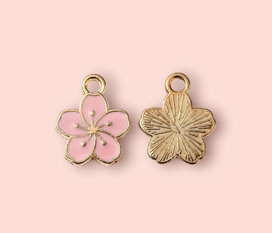 18K Gold Plated Pink Hibiscus Flower Huggies Hoop Earrings