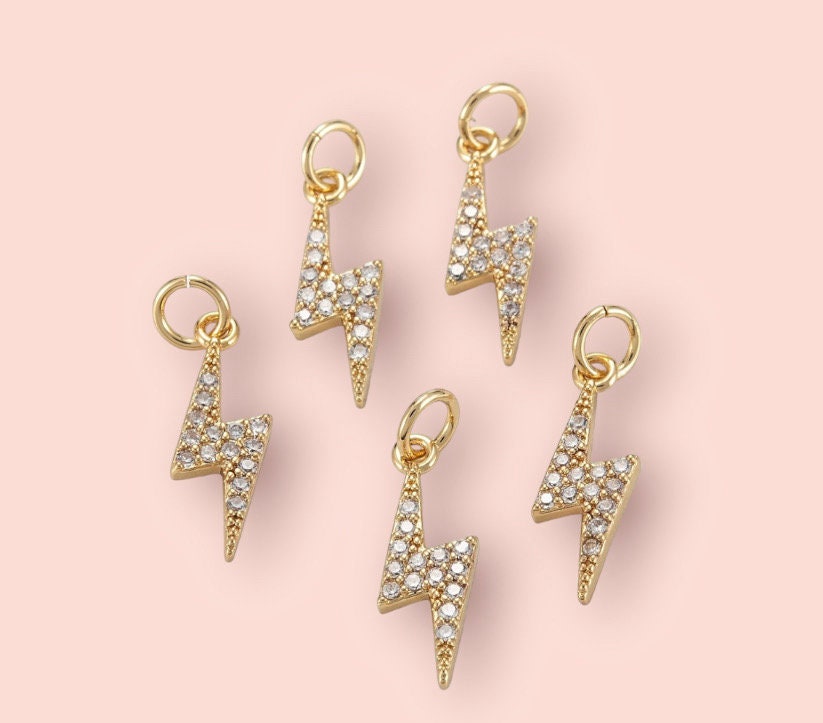 18K Gold Plated Lightning Bolt Charm Huggies Hoop Cubic Zirconia Earrings dangly