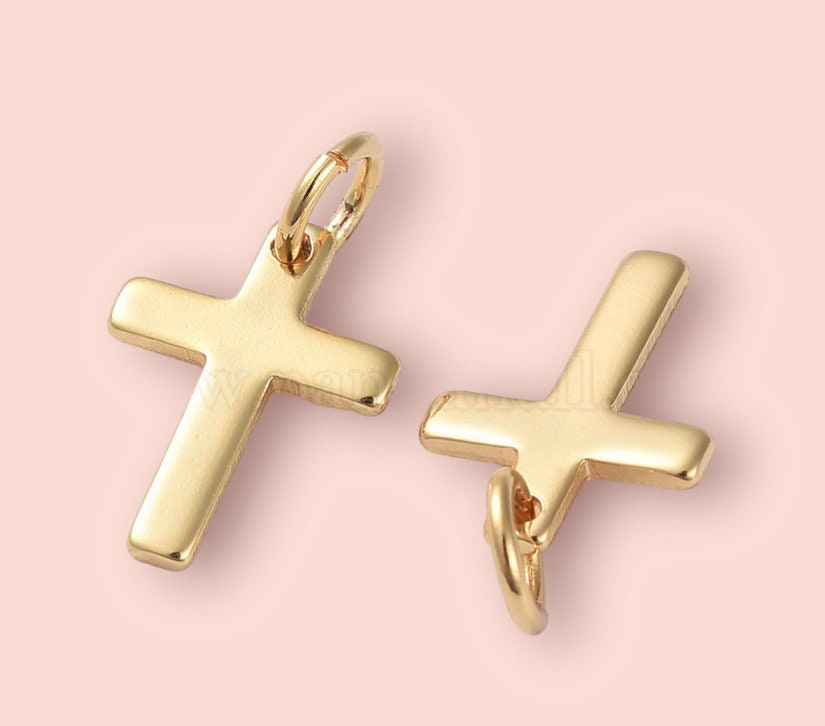 18K Gold Plated Cross charm Huggies Hoop Earrings