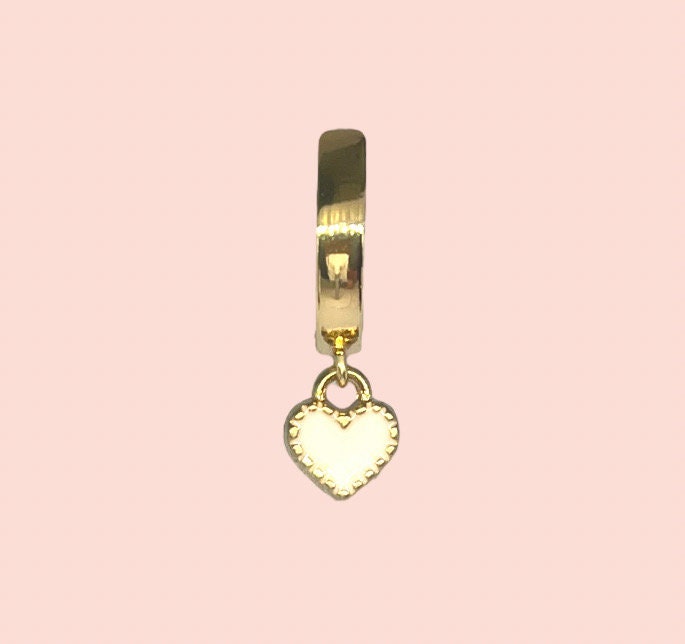 18K Gold Plated Mini Heart Huggies Hoop Earrings - White & Gold