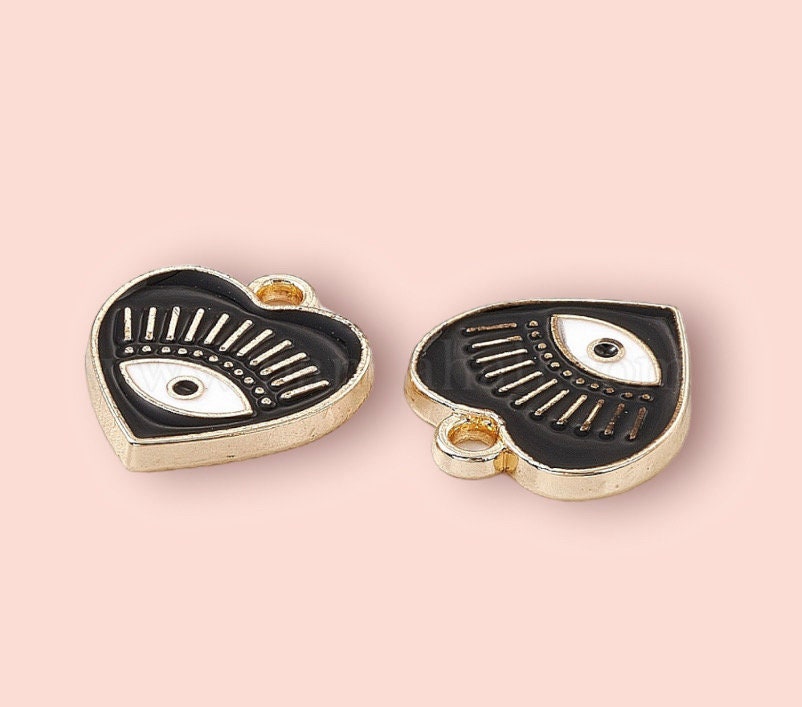18K Gold Plated Black Heart Evil Eye charm Heart Huggies Hoop Earrings