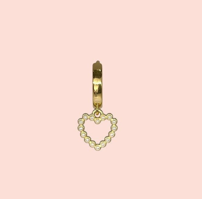 18K Gold Plated Heart Huggies Hoop Earrings - White pearl heart charm Taylor Swift Swifty