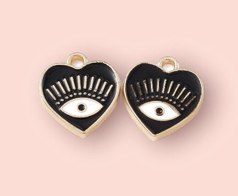 18K Gold Plated Black Heart Evil Eye charm Heart Huggies Hoop Earrings