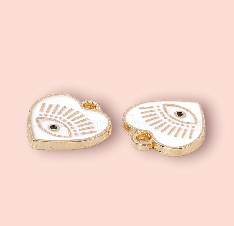 18K Gold Plated White Heart Evil Eye charm Heart Huggies Hoop Earrings