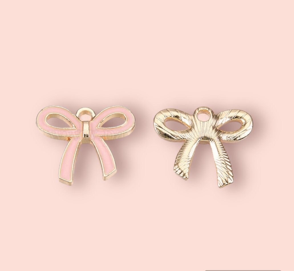 18K Gold Plated Pink Bow Huggies Hoop Earrings!