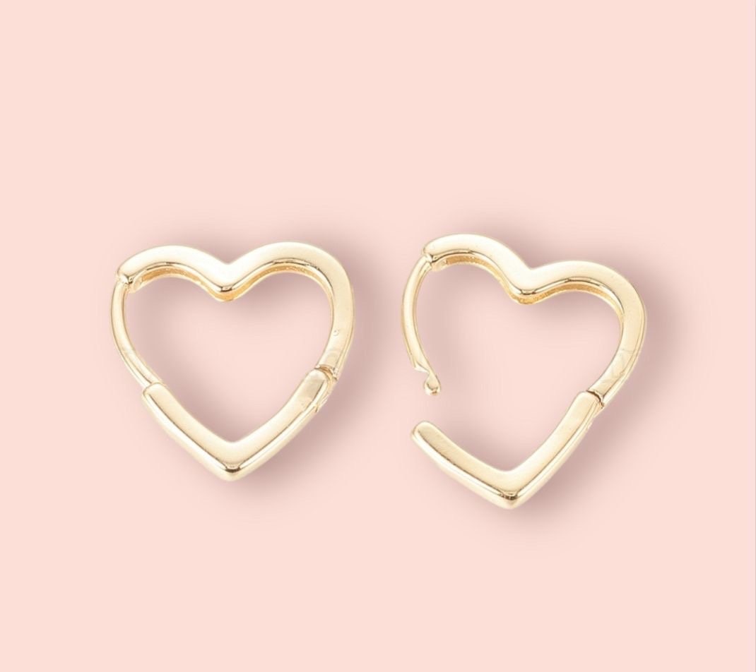 18K Gold Plated Heart Huggies Hoop Earrings
