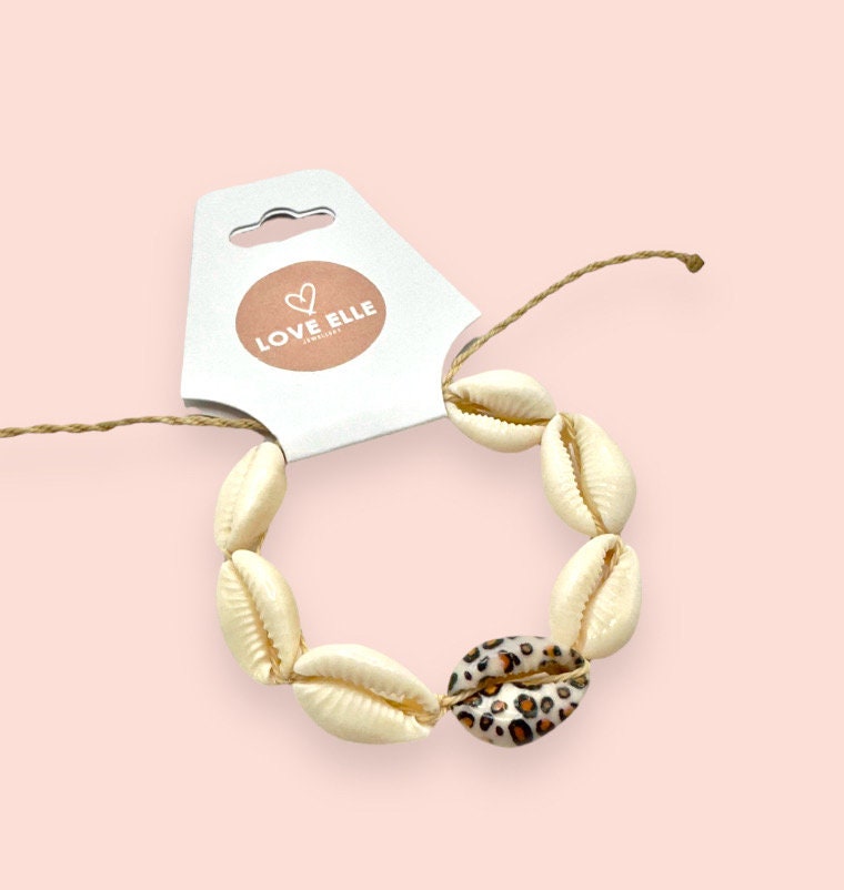 Leopard Print Cowrie shell wax string bracelet