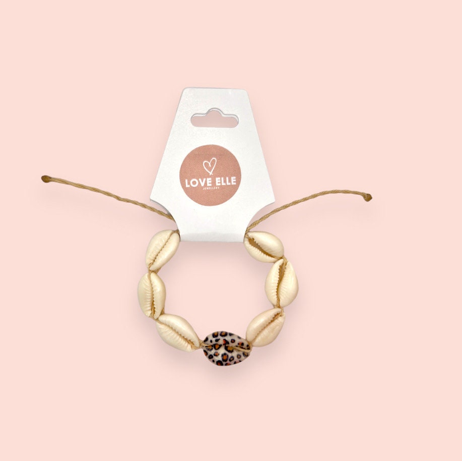 Leopard Print Cowrie shell wax string bracelet