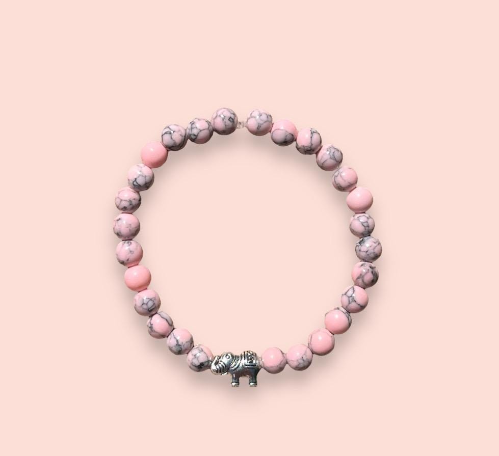 Baby pink marble elephant charm bracelet with inspirational courage/ bravery/ strength quote card!