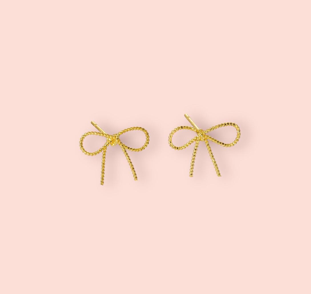 18K Gold Plated Twisted Bow Stud Earrings