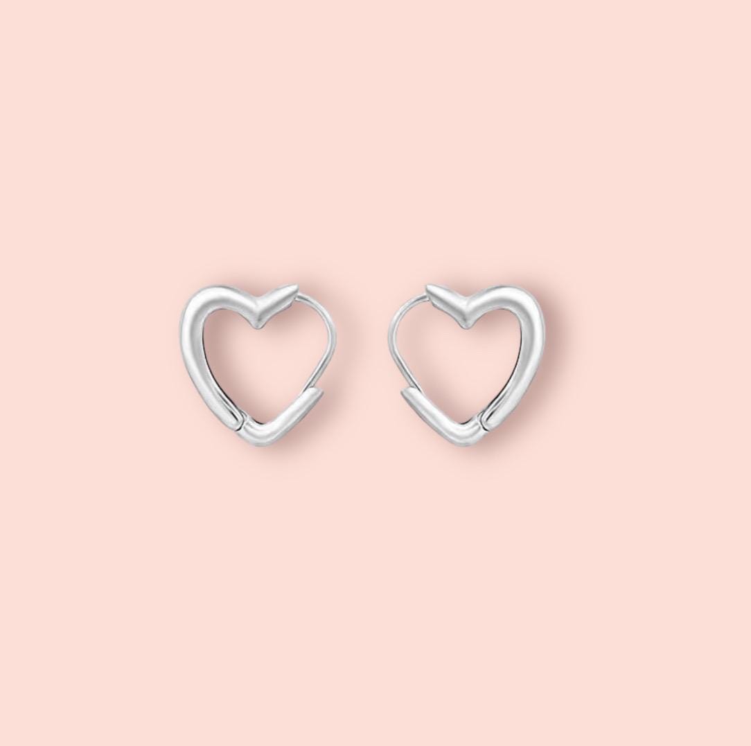 925 Sterling Silver Heart Huggies Hoop Earrings