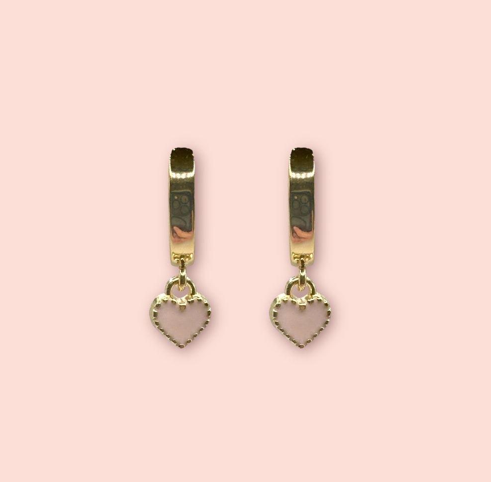 18K Gold Plated Mini Heart Huggies Hoop Earrings - Pink & Gold