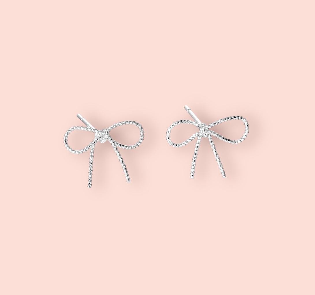925 Sterling Silver Twisted Bow Knot Stud Earrings