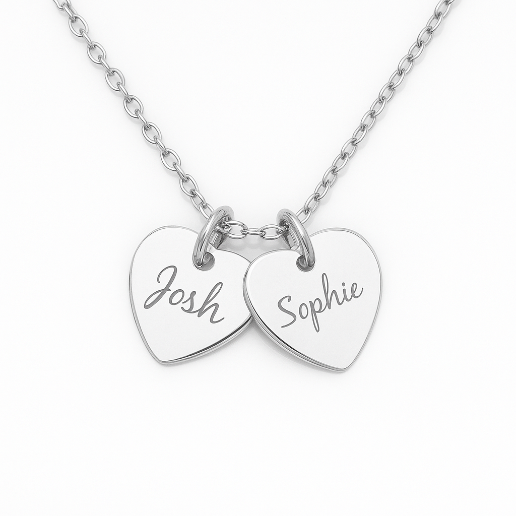 Personalised Necklace - Hearts/ Disc Charms in 18K gold or silver plated