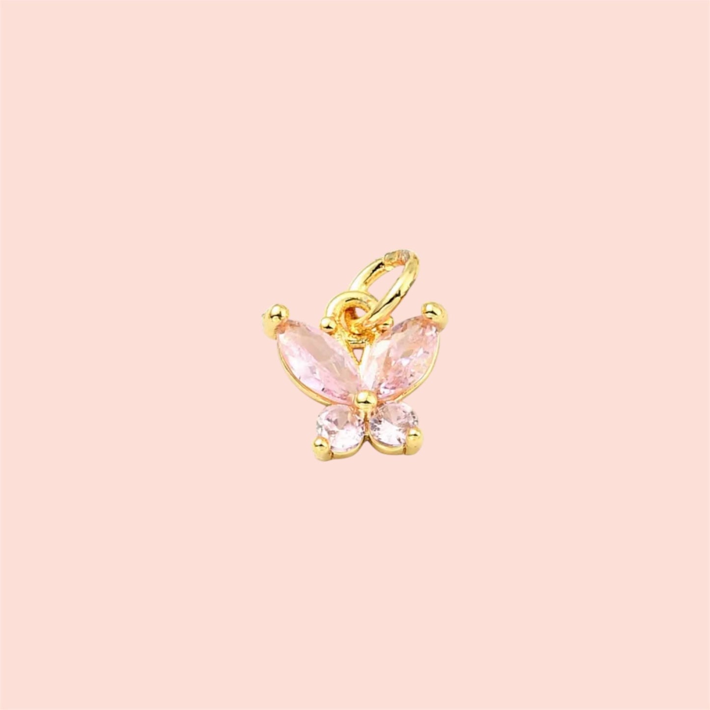 18K Gold Plated Pink crystal gem Butterfly Charm