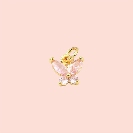 18K Gold Plated Pink crystal gem Butterfly Charm