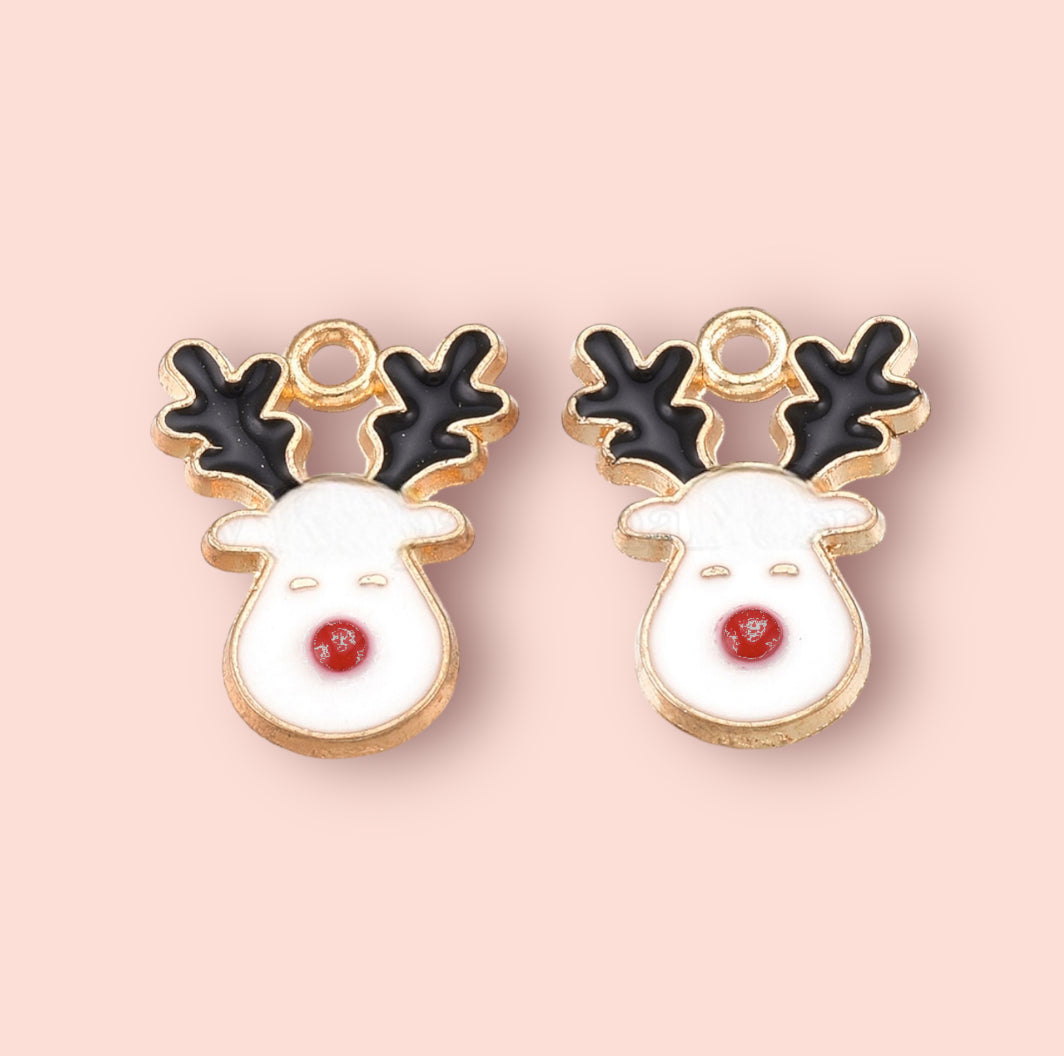 18K Gold Plated Huggies Hoop Earrings with Reindeer Charm - Christmas Festive dangly