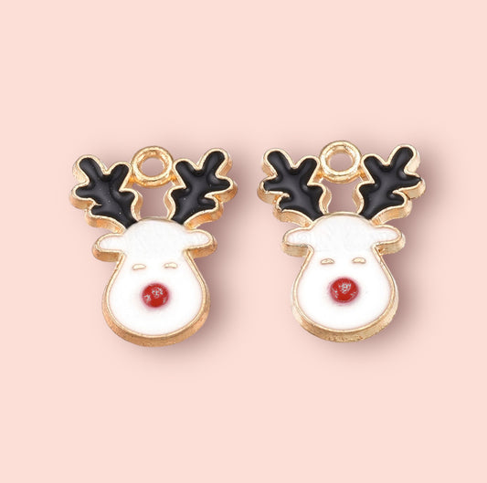 18K Gold Plated Huggies Hoop Earrings with Reindeer Charm - Christmas Festive dangly