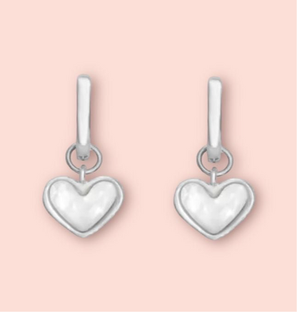 White Shell Heart Huggies 925 Sterling Silver hoop earrings Wedding jewellery