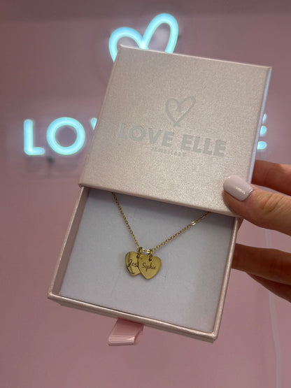 Personalised Necklace - Hearts/ Disc Charms in 18K gold or silver plated