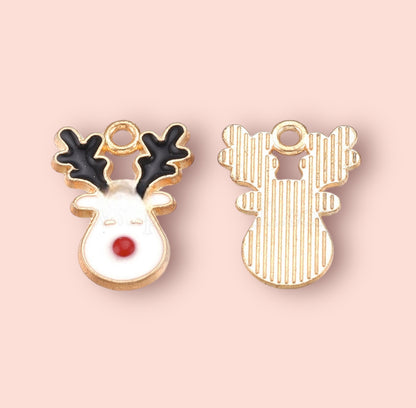 18K Gold Plated Huggies Hoop Earrings with Reindeer Charm - Christmas Festive dangly