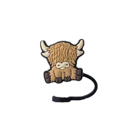 Brown Highland Cow Straw Topper