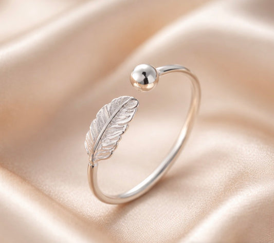 925 Sterling Silver Feather adjustable ring