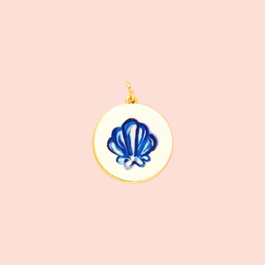18K Gold Plated Hand painted blue & white Scallop Shell Enamel Charm