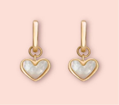 White Shell Heart Huggies hoop earrings 18K Gold Plated Wedding jewellery