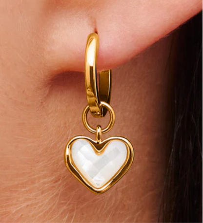 White Shell Heart Huggies hoop earrings 18K Gold Plated Wedding jewellery