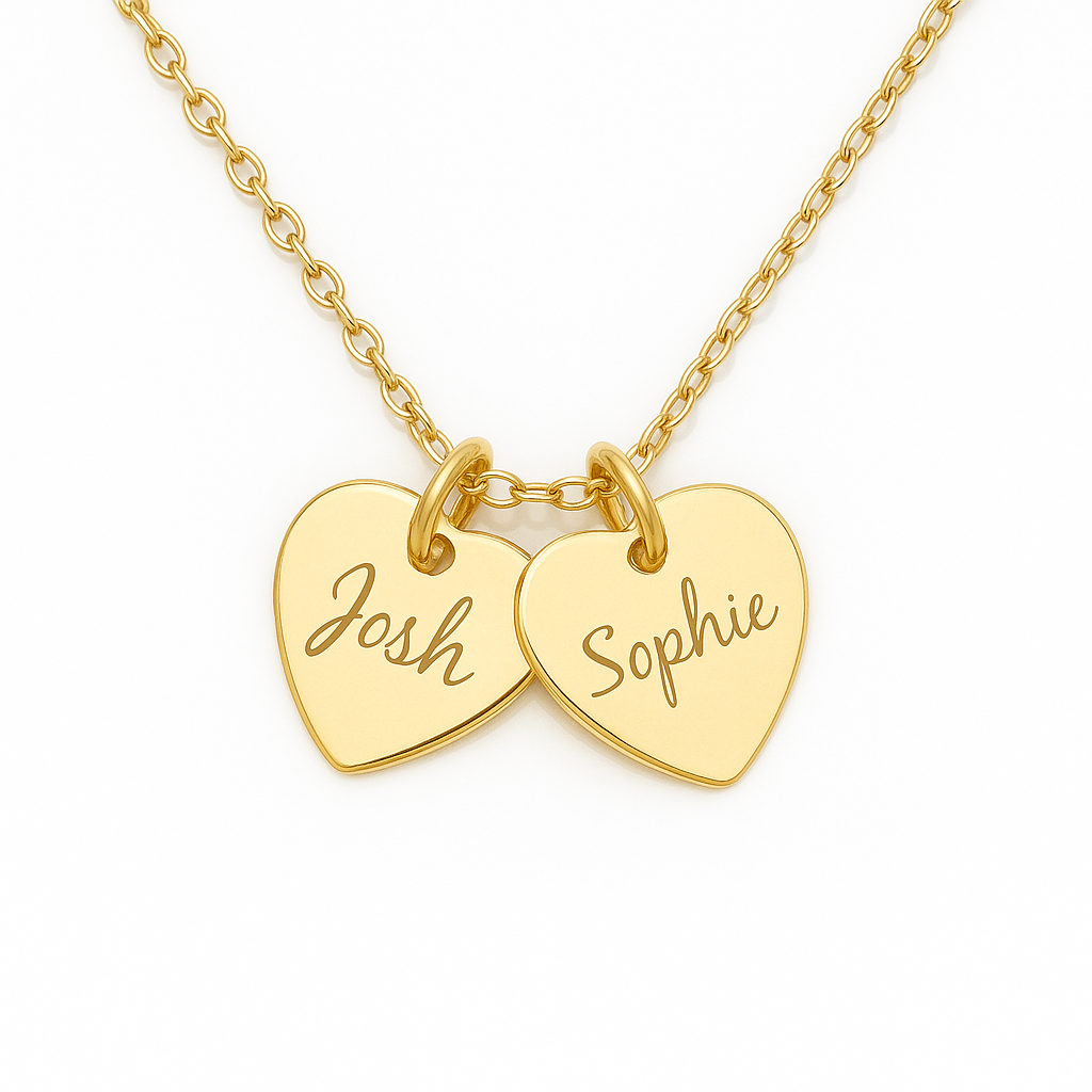Personalised Necklace - Hearts/ Disc Charms in 18K gold or silver plated